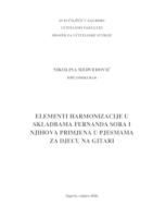 Elementi harmonizacije u skladbama Fernanda Sora i njihova primjena u pjesmama za djecu na gitari