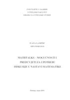 prikaz prve stranice dokumenta Mathtalks - mogućnosti i preduvjeti za uporabu diskusije u nastavi matematike